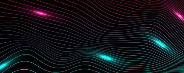 Aufkleber - Shiny blue purple glowing neon linear waves abstract background. Futuristic concept vector banner design