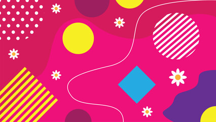 Poster - Bright Summer Seasonal Abstract Illustration with Flowers and Geometric Figures. Graphic design elements and resources vector art