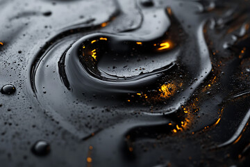 Poster - black background, abstract liquid texture pattern, glossy and shiny, flowing and dynamic shapes, dark tones, high contrast lighting, sharp details, and visual impact.