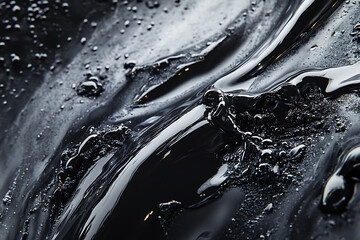 Poster - black background, abstract liquid texture pattern, glossy and shiny, flowing and dynamic shapes, dark tones, high contrast lighting, sharp details, and visual impact.