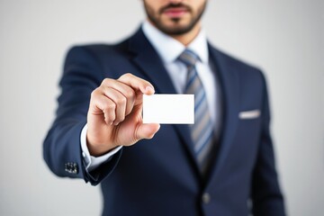 Poster - Businessman holding blank business card for mockup.