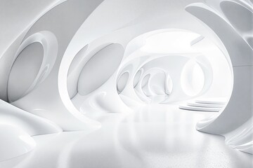 Poster - Futuristic white interior with curved organic shapes and glowing light.