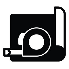 Poster - Project paper and measuring tape solid icon, architect studio concept. Vector graphics. Ruler reel with project plan sign on white background, style mobile or design.