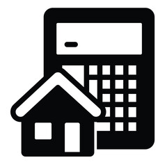 Poster - Calculator and house solid icon, real estate concept. Vector graphics. Cottage building price for sale sign on white background, style mobile or design.