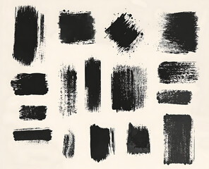 Poster - Black ink brush strokes vector set, hand-drawn texture design elements collection isolated on a white background.