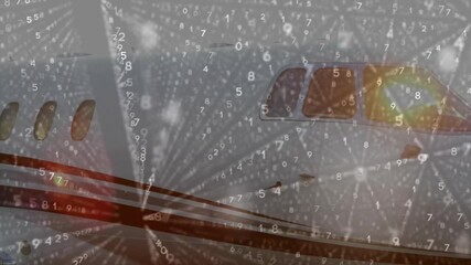 Poster - Data overlay appearing on jet fuselage spiraling numbers and beams converging showing data flow