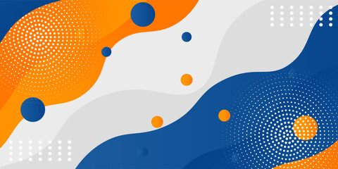 Wall Mural - blue and orange geometric business banner design. creative banner design with wave shapes and lines 