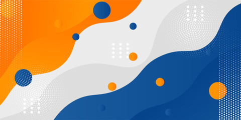 Wall Mural - blue and orange geometric business banner design. creative banner design with wave shapes and lines 