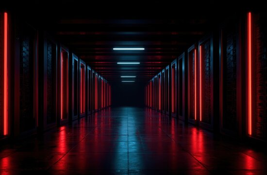 Illuminated corridor with a futuristic design element