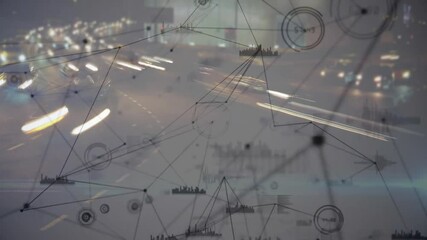 Poster - Blurred city traffic opening overlay fading in with nodes expanding rings pulsing visualizing data