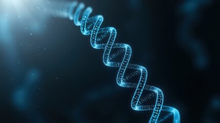 Poster - Digital Illustration of DNA Helix Structure with Blue Light Effects for Scientific and Medical Themes
