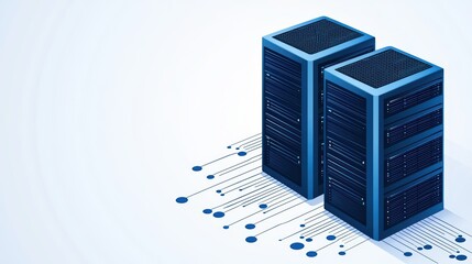 Poster - Modern Data Center with Two Server Racks and Digital Network Connections in a Minimalist Design