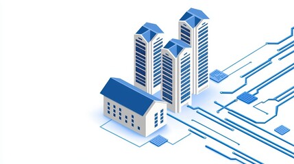 Poster - Modern Urban Development Concept with Buildings and Technology Elements Representing Smart City Infrastructure