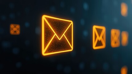 Poster - Bright Orange Email Icons on Dark Background for Digital Communication and Messaging Concept