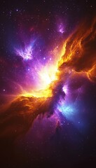 Wall Mural - Vibrant Nebula, hues of magenta, teal, vibrant blues, purples. Illuminating the infinity of space.