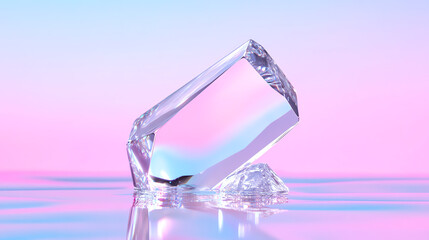 Poster - A stunning ice cube with vibrant reflections, set against a colorful pastel background. Perfect for beverage-themed visuals.