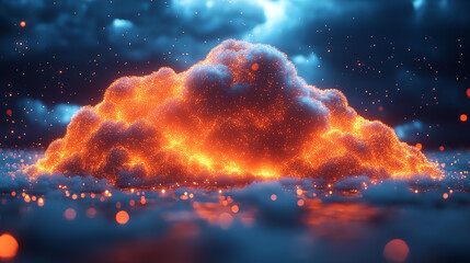 Aufkleber - A stunning visual of an illuminated cloud, radiating heat and energy, set against a moody backdrop of swirling dark skies.