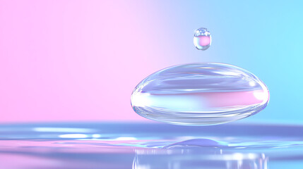 Poster - A tranquil water droplet captured in a serene, minimalist setting with a soft gradient background, reflecting peace and purity.