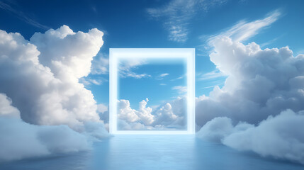 Aufkleber - An ethereal scene featuring a luminous portal amidst fluffy clouds, symbolizing hope, freedom, and infinite possibilities.