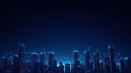 Poster - Futuristic Cityscape at Night with Digital Connections and Network Nodes in a High-Tech Atmosphere