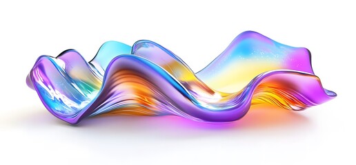 Poster - 3D render of a colorful fluid shape on a white background, a fluid abstract form, iridescent colors, liquid flow, simple background, high resolution,