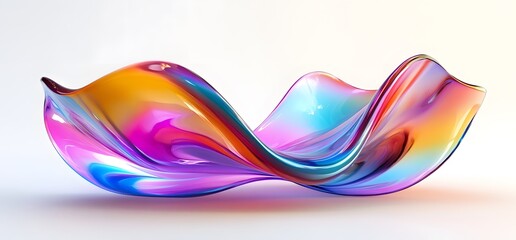 Poster - 3D render of a colorful fluid shape on a white background, a fluid abstract form, iridescent colors, liquid flow, simple background, high resolution,