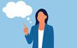 © BayStudio - Businesswoman pointing at a cloud of business ideas, a symbol of innovative thought and communication