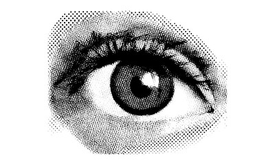 retro halftone ear collage, vintage punk style, dotted pop art, vector illustration, grunge texture 