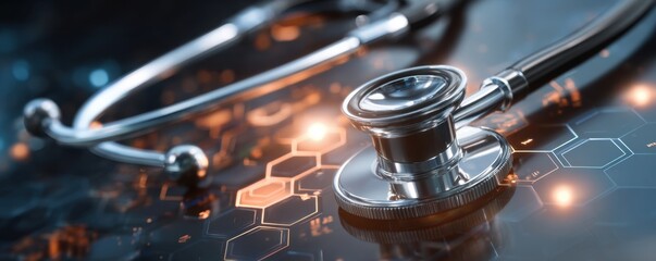 Poster - Stethoscope on futuristic digital medical background