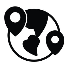 Fototapete - Planet earth with two location pins solid icon, remote work concept. Vector graphics. World globe and geolocations sign on white background, style mobile or design.