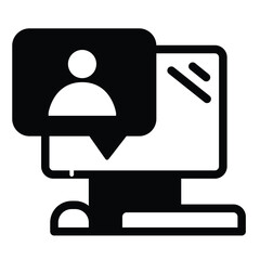 Poster - Computer with user message solid icon, remote work concept. Vector graphics. Monitor, display and popup window sign on white background, style mobile or design.