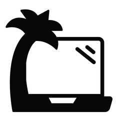 Fototapete - Laptop and tropical palm tree solid icon, remote work concept. Vector graphics. Vacation, job trip sign on white background, style mobile or design.