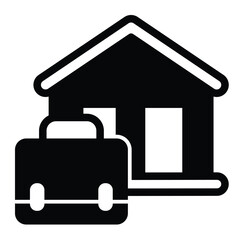 Fototapete - House and briefcase solid icon, remote work concept. Vector graphics. Cottage building with portfolio bag sign on white background, style mobile or design.