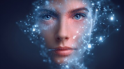 Aufkleber - A digital face merging with technology, symbolizing the fusion of humanity and innovation.