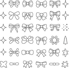 Poster - Collection of cute hand drawn bows stars and christmas tree for holiday decoration design element editable stock vector illustration