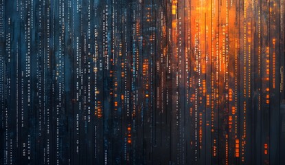 Fototapete - Abstract background with a digital circuit board and binary code. High-tech technology concept. Digital rendering of computer chips, data transfer,