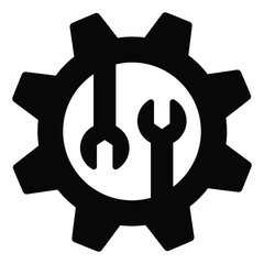 Fototapete - Two wrenches in cogwheel gear solid icon, repair service concept. Vector graphics. Mechanic tools, custom settings sign on white background, style mobile or design.