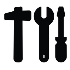 Poster - Screwdriver with wrench and hammer solid icon, repair service concept. Vector graphics. Repair tools sign on white background, style mobile or design.
