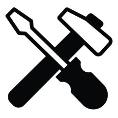 Poster - Screwdriver and hammer solid icon, repair service concept. Vector graphics. Repair tools sign on white background, style mobile or design.