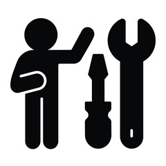 Fototapete - Wrench on safety emblem solid icon, repair service concept. Vector graphics. Shield with wrench, engineering sign on white background, style mobile or design.