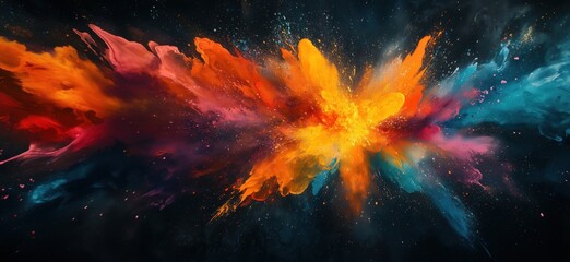 Poster - Vibrant explosion of colors creating abstract cosmic art with dynamic splashes