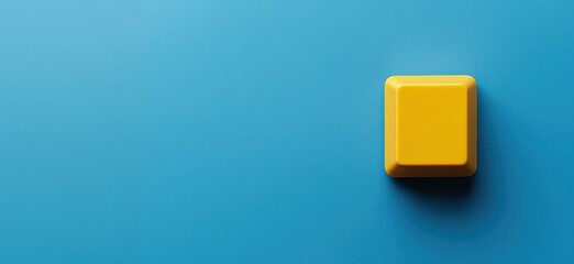 Poster - Yellow square button on blue background with minimalistic design and shadows