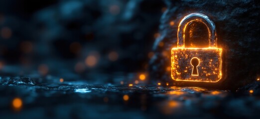 Fototapete - Glowing digital padlock symbolizing security and protection in a dark environment