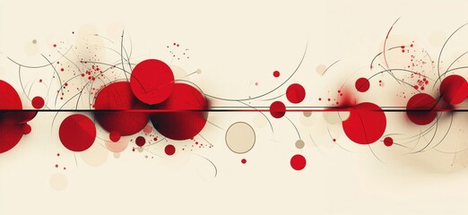 Poster - Abstract red circles and lines design with artistic splashes and textures