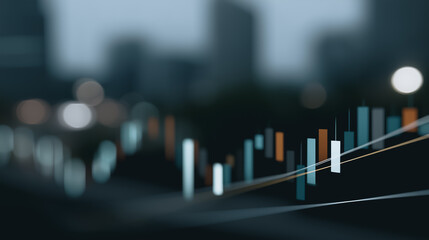Poster - Financial Data Visuals: A close-up view of financial data, highlighting upward trends in a captivating blur effect. The graph depicts the progress of growth