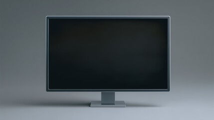 Poster - Sleek Computer Monitor Mockup: A modern, sleek computer monitor sits on a neutral gray surface, showcasing a blank screen ideal for design presentations and technology demonstrations. 