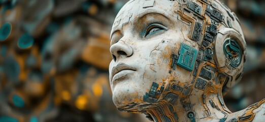 Poster - Futuristic humanoid robot with intricate circuitry and detailed facial features