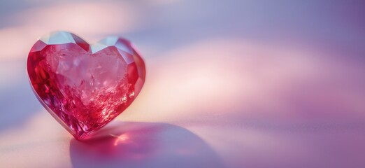 Poster - Heart-shaped pink crystal gemstone with intricate facets and reflections