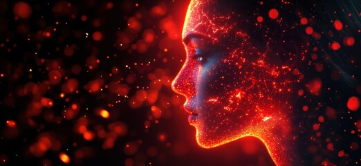 Poster - Futuristic portrait of woman with glowing particles and digital effects