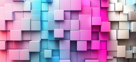 Poster - Colorful 3D Cubes Background with Gradient Shades of Pink and Blue